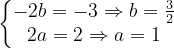 \dpi{120} \left\{\begin{matrix} -2b=-3\Rightarrow b=\frac{3}{2} \\ 2a=2\Rightarrow a=1\end{matrix}\right.